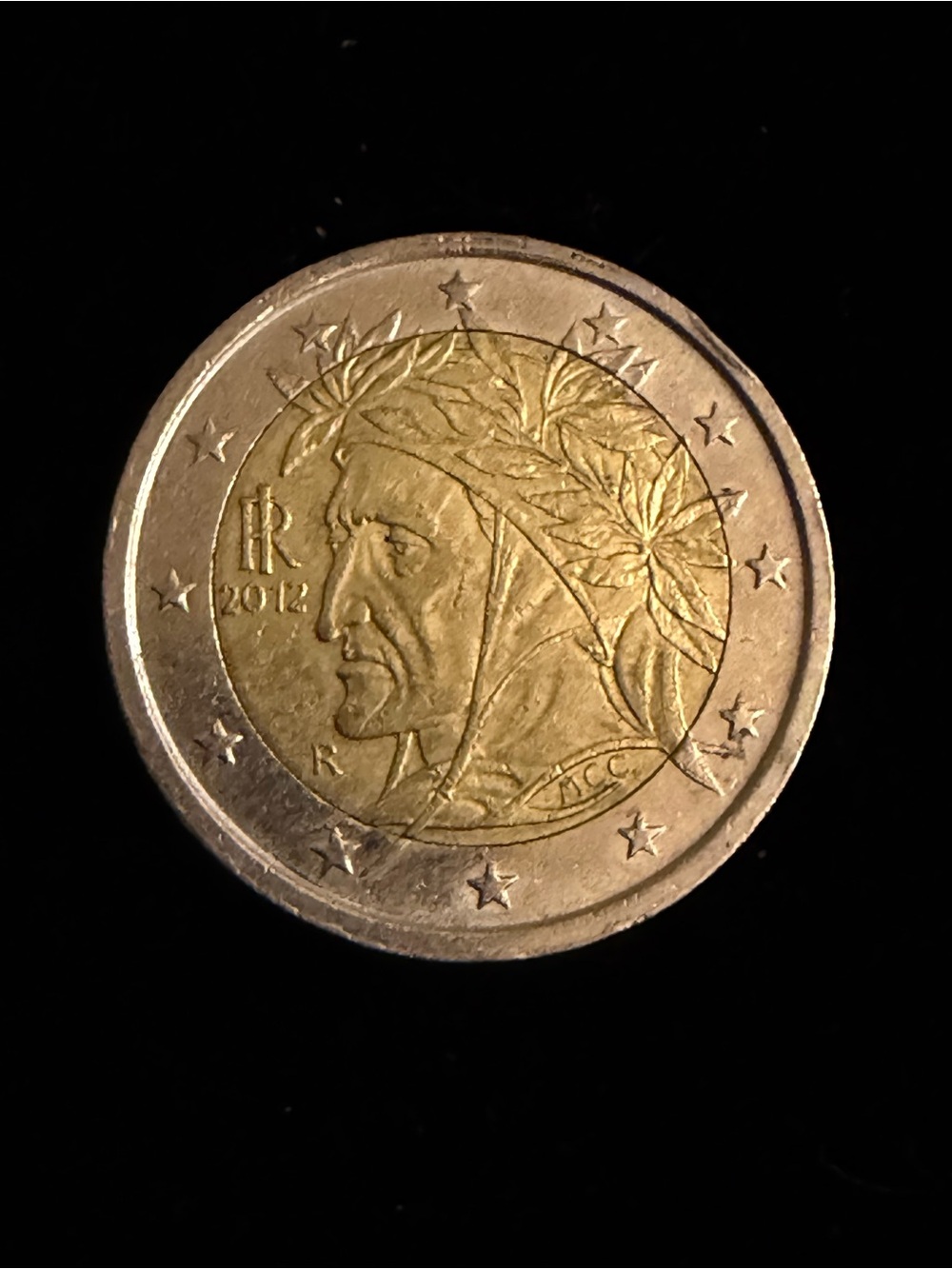 2012 Italy 2 Euro Coin Dante Alighieri Bi-Metallic R Mint Mark Circulated KM#217